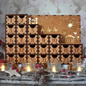 Advent Calendar With Drawers, Christmas for Kids Teens Adult Toddler Gift, Wooden Decoration luxury corporate gifts, Nativity Scene