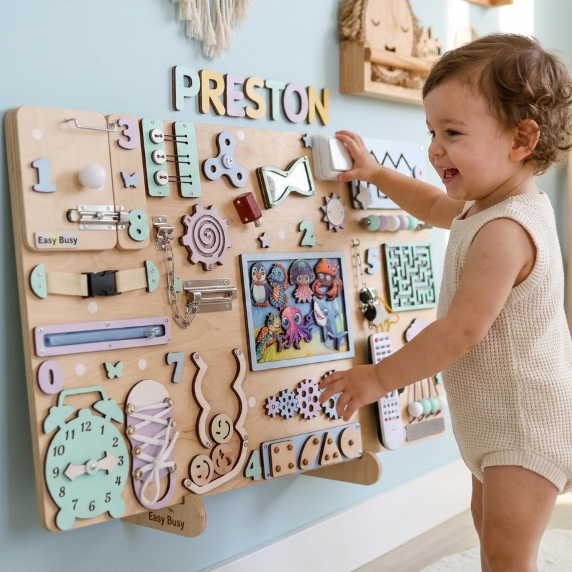 Large Montessori Busy Board: Sensory Learning Toy, Magnetic Animals
