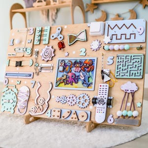 Grande planche personnalisée occupée, bébé fille de 1 ou 2 3 ans, cadeau pour tout-petit jouets Montessori pour 1er anniversaire, activité en bois salle de jeux sensorielle