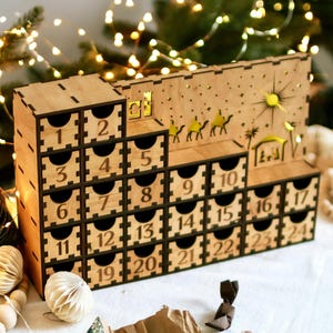 Reusable Wooden Advent Calendar For Kids Adults, Christmas Village Decor Nativity Scene Christmas Countdown, luxury corporate gifts