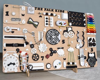 Personalized Montessori Busy Board, Toddler Sensory Toy, Custom Activity Board