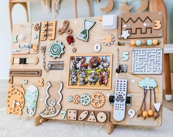 Montessori Busy Board: Personalized Wooden Sensory Toy, Toddler Activities
