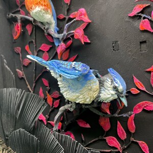 Birds of the Burning Bush Automata. Custom scene with oil painted and hand carved mechanical birds. Kinetic sculpture. image 4