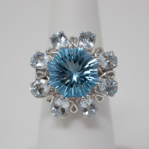 14k White Gold Natural Blue Topaz & Aquamarine Ring