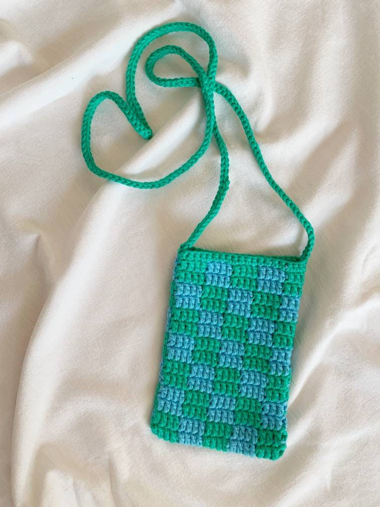 Miletus Checkered Crochet Phone Bag / Handmade Crossbody Strap Travel ...