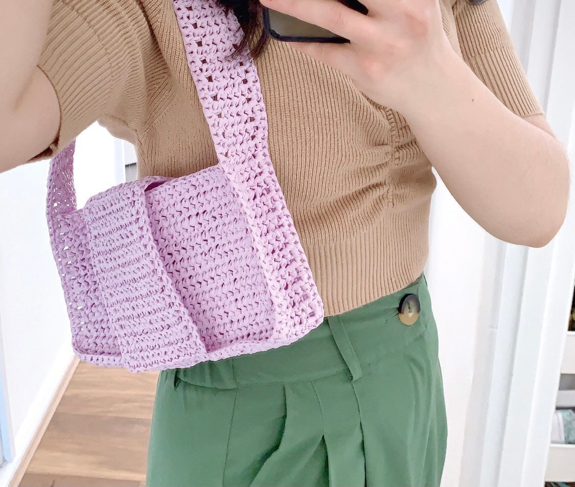 Smyrna Lilac Raffia Baguette Bag Crochet Straw Purse Handmade | Etsy