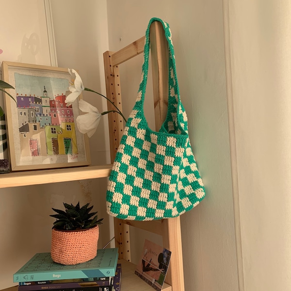 Sac au crochet à damier｜Sac mignon fait main de l'an 2000｜Fabriqué sur commande｜Toutes les couleurs