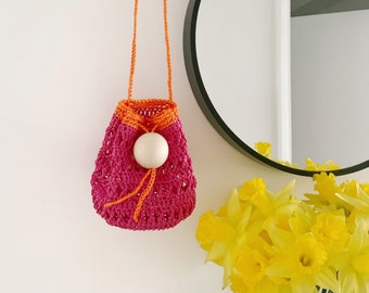 Hot pink Barbiecore Crochet Bag | Crossbody Crochet bucket bag | Handmade | Vegan | Bio-degradable