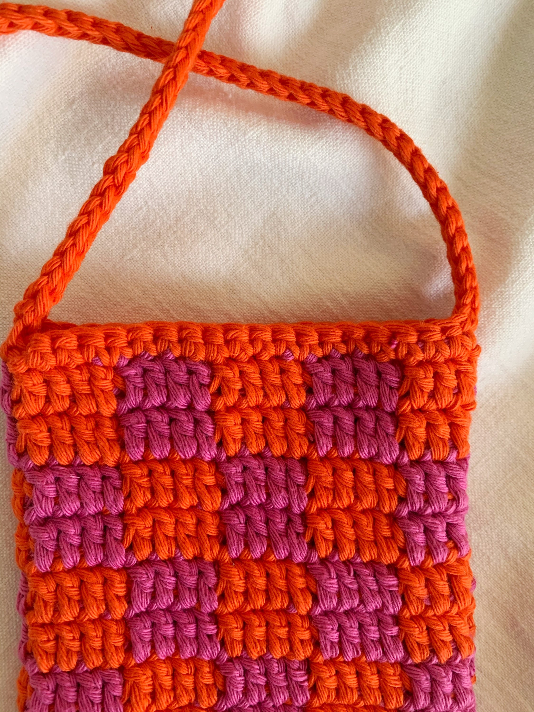 Pink Orange Checkered Crochet Phone Bag / Handmade Crossbody | Etsy
