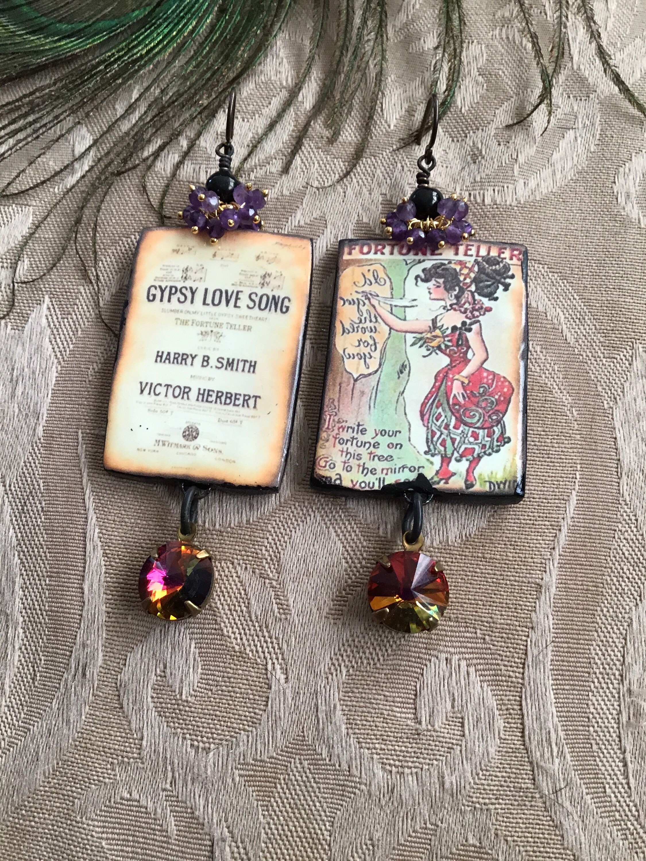 Gypsy Love Song with Jet, Amethyst and Vintage Swarovski Prong Set Crystal