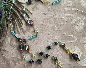 Mermaid Beads and Glass, Hand-Knotted Lariat