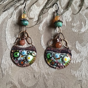 Carnelian and Artisan Enamel, Boho, Festive