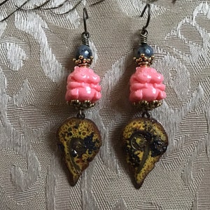 Hippos Carved from Pink Conch Shell, Larvikite, Artisan Enamel