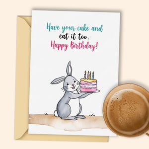 Sweet Bunny Birthday Card | Printable Happy Birthday Card with Cake | Festive Bunny Card