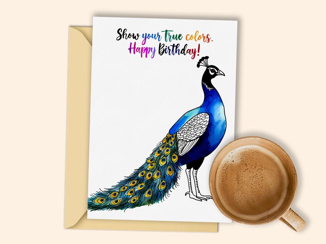 Vibrant Peacock Birthday Card | Printable Happy Birthday Card With Open ...
