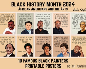 Black History Month 2024 Posters, 10 Famous Black Painters, Theme African Americans and the Arts, Black Artists, Watercolor Art, Boho Style