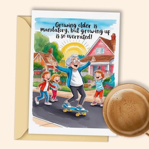 Carte d'anniversaire pour femme à imprimer - Faire du skateboard joyeux avec des enfants pour des anniversaires jeunes et réconfortants
