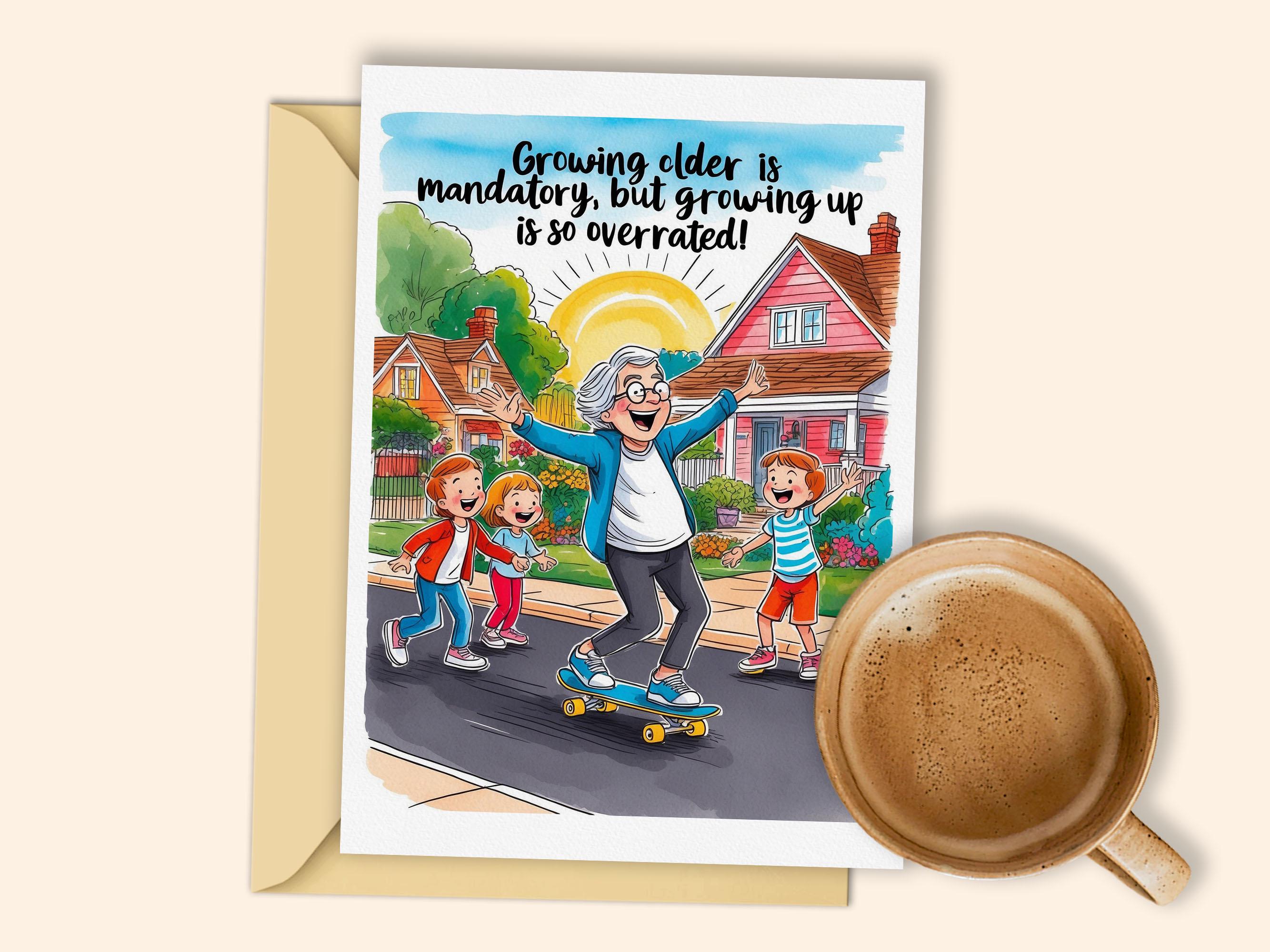 Birthday Card for Women Printable - Joyful Skateboarding with Kids for Youthful and Heartwarming Birthdays