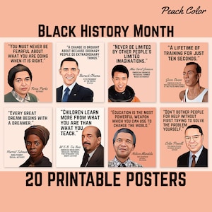 African American Heroes, Black History Month Printable Posters, Elementary Classroom Decor, Positive Quotes, Peach Color