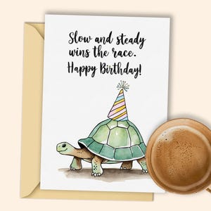 Adorable Turtle Birthday Card | Printable Happy Birthday Card with Party Hat | Whimsical Animal Card for All Ages