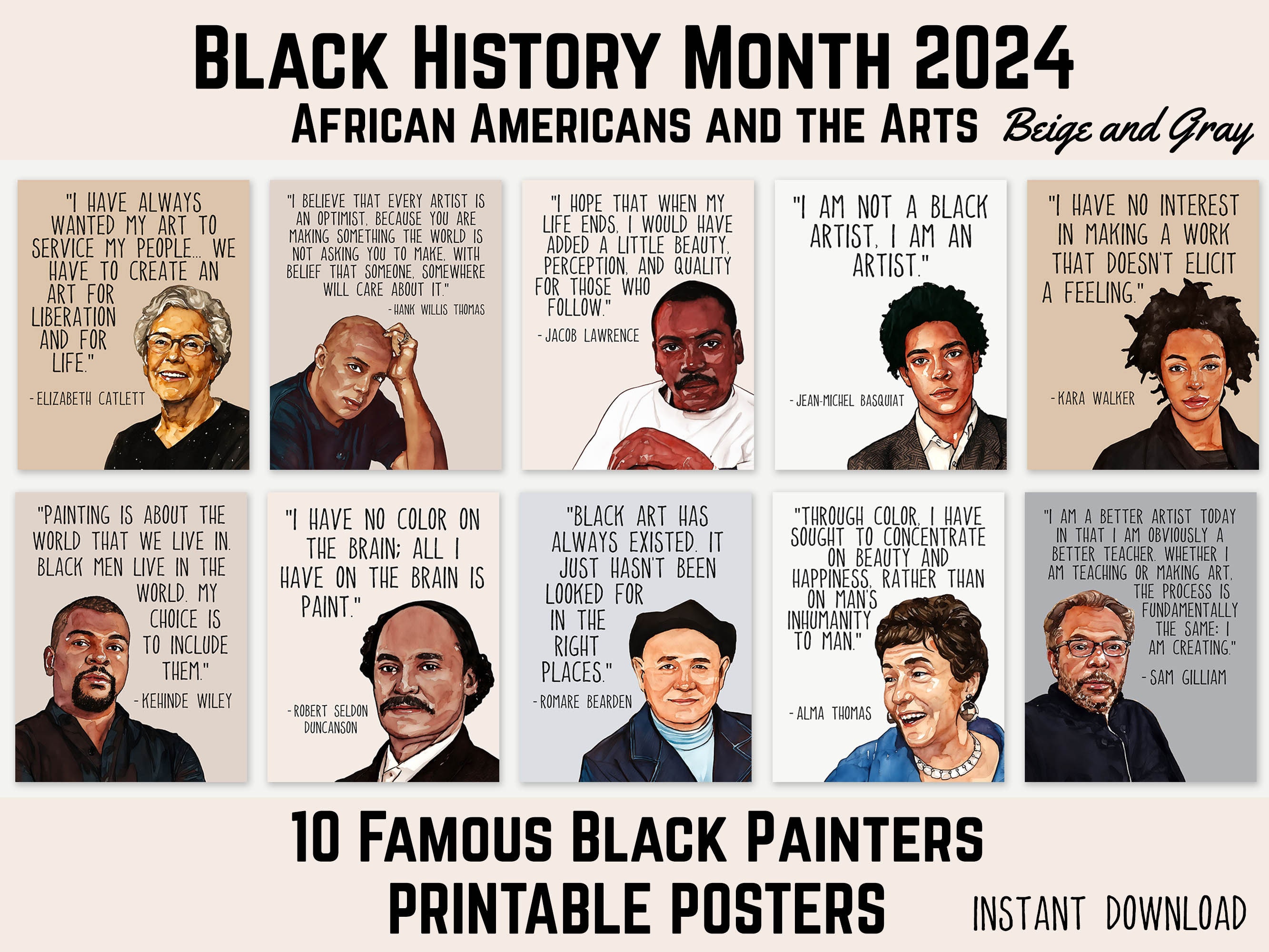Schwarze Geschichte Monat 2024 Poster 10 beruhmte Maler Thema Afroamerikaner und die Kunste Aquarell Kunstler Beige Grau Etsy