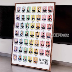 Los 47 presidentes, carteles de la historia de los presidentes de Estados Unidos, tablón de anuncios de los presidentes de Estados Unidos, descarga digital, carteles imprimibles