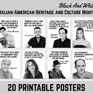 Italian-American Heritage and Culture Month, Classroom Posters, Famous Italian Americans Quotes, Instant download, Black And White