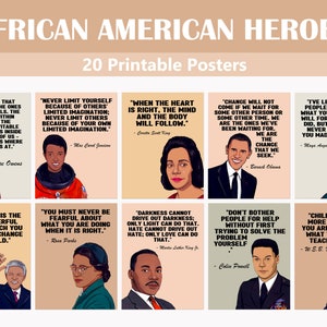 African American Heroes, Black History Month, 20 Printable Posters,Teacher Wall Art,Elementary Classroom Decor,Positive Quotes.
