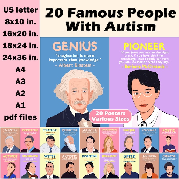 Famous People With Autism Posters, National Autism Acceptance Month, World Awareness Day, Quotes, ASD, Classroom & Office Poster
