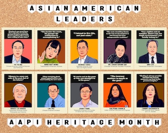 Asian American Leaders, AAPI Asian Pacific American Heritage Month, 10 Printable Posters, Bulletin Board Display, Motivational Quotes