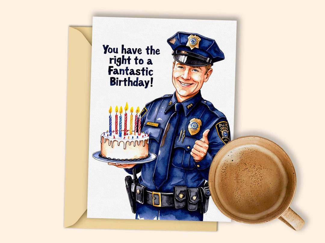 Police Officer Birthday Card With Badge and Cake - Digital Download for ...