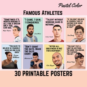 Digitaler Download - berühmte Athleten Poster, Klassenzimmer Dekor, Büro Poster, druckbare Zitate Poster, berühmte Sportler, Pastellfarbe