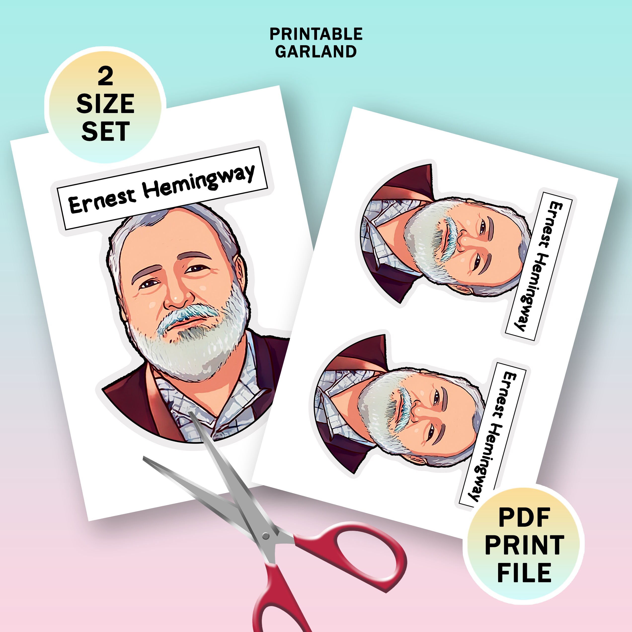 19 Faces,famous Authors,printable PDF Banner,classroom Decor,garland