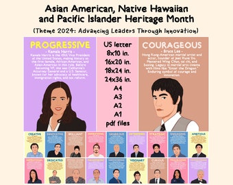 AAPI Heritage Month Theme 2024: Advancing Leaders Through Innovation, 20 biography Classroom Posters, Positive Character Traits, AANHPI