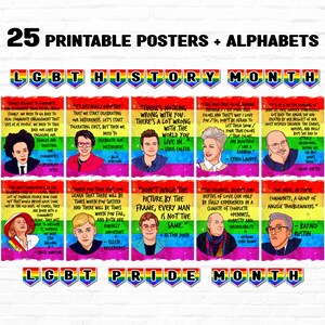 Cartazes do mês do orgulho LGBT, conjunto de quadro de avisos do mês da história LGBT, decoração de sala de aula, guirlanda de estamenha LGBT, bandeira do arco-íris
