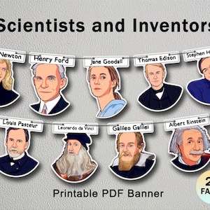 23 faces,Famous Scientists and Inventors,STEM,Classroom Decor,Printable PDF Banner,Garland,Bunting,Bulletin Board,Science Classroom