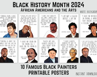 Black History Month 2024 Posters, 10 Famous Black Painters, Theme African Americans and the Arts, Black Artists, Watercolor Art Poster