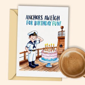 Biglietto di auguri di compleanno per marinai stampabile: sollevate le ancore per un compleanno divertente con questo simpatico biglietto digitale nautico!