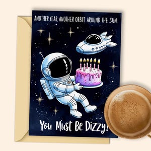 Astronaut Geburtstagskarte Digitaler Download - ""Another Orbit"" Cosmic Fun Birthday Printable für Kinder & Erwachsene