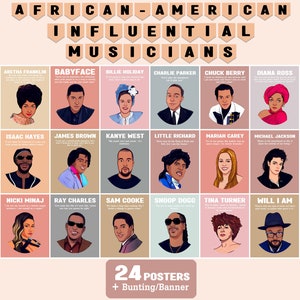 African-American Music Appreciation Month Posters, Bulletin Board Set, 24 Black Music, Black History Month