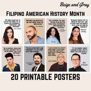 Classroom Posters, Filipino American History Month, FAHM, Famous Filipino Americans Quotes, Famous Quotes, Instant download, Beige and Gray
