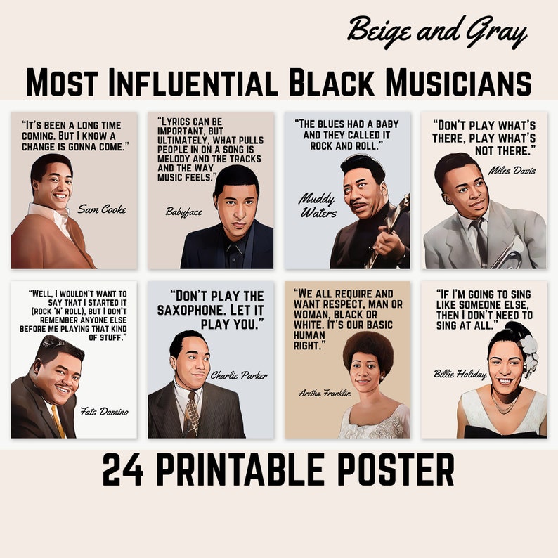 Most Influential Black Musicians, Black History Month 2024,Theme African Americans and the Arts,Artists, Music Appreciation Month,Beige Gray image 1