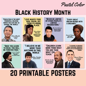 African American Heroes, Black History Month Printable Posters, Elementary Classroom Decor, Positive Quotes, Pastel Color