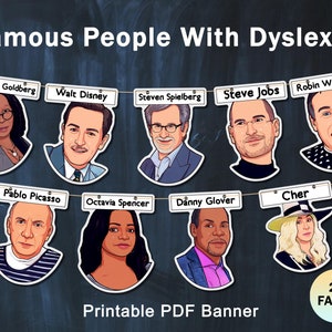 20 faces,Famous People With Dyslexia,Dyslexia Awareness Month,Classroom Decor,Printable PDF Banner,Garland,Bunting,Wall Art Set