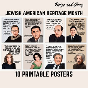 Jewish Americans Who Changed History, Jewish American Heritage Month Quotes, Printable Posters, Classroom Decor, Beige and Gray
