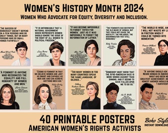 Women's History Month Posters | American History, Bulletin Board Display, Decor, Printable Banner, Famous Women, 40 Posters Instant Download