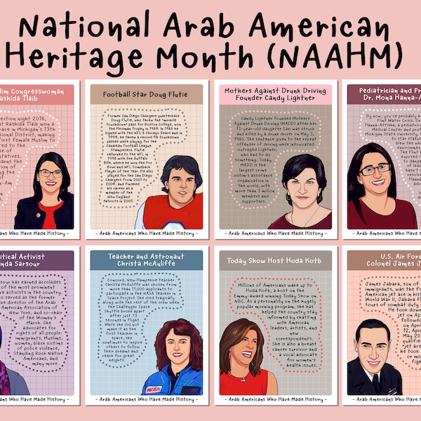 8 Notable Arab Americans Who Have Made History, National Arab American Heritage Month (NAAHM), Biography Posters, Historical Posters