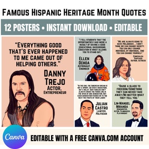 National Hispanic Heritage Month, Klassenzimmer Poster, berühmte Zitate, bearbeitbare Klassenzimmer Poster, Canva Vorlagen, Sofortiger Download, Soft Boho