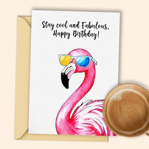 Lustige Flamingo Geburtstagskarte | Geburtstagskarte mit Sonnenbrille zum ausdrucken | Fabelhafte Flamingo Karte