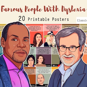 Famous People With Dyslexia, 20 Printable Quote Posters,Dyslexia Awareness Month, World Dyslexia Day,Classroom Decor. (Classic Style)